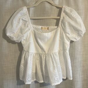 Altar’d State Eva Eyelet Babydoll Top in White